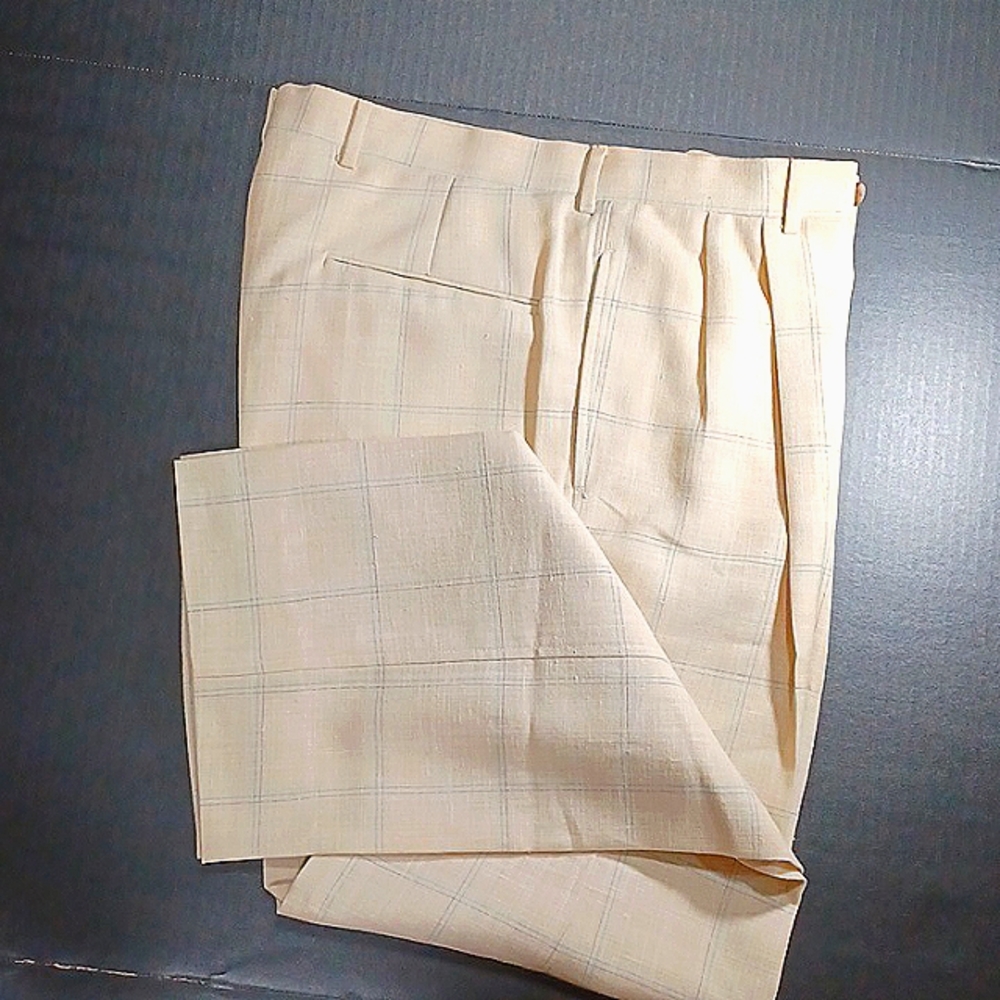 Vintage 80s Linen Dress Pants, Cream, Men's, Size 34, Made in USA